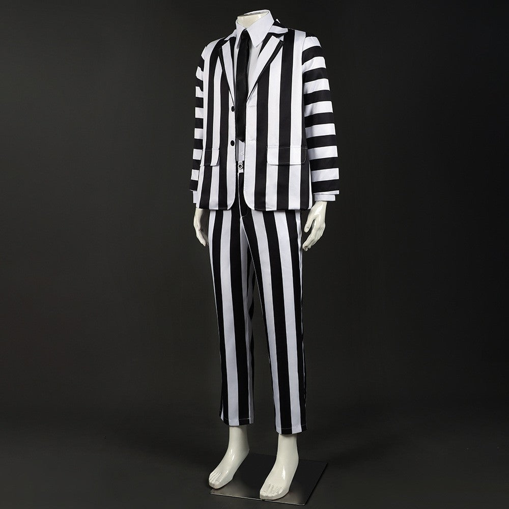 Underworld Master cosplay costume  Michael Keaton black and white striped suit cosplay Halloween costume