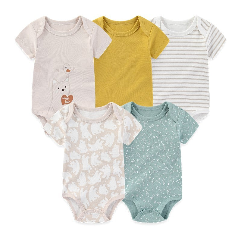 Unisex Bodysuits 4/5PCS Cotton Newborn Baby Girl Clothes Set Short Sleeve Print Baby Boy Clothes Summer Solid Color Bebes