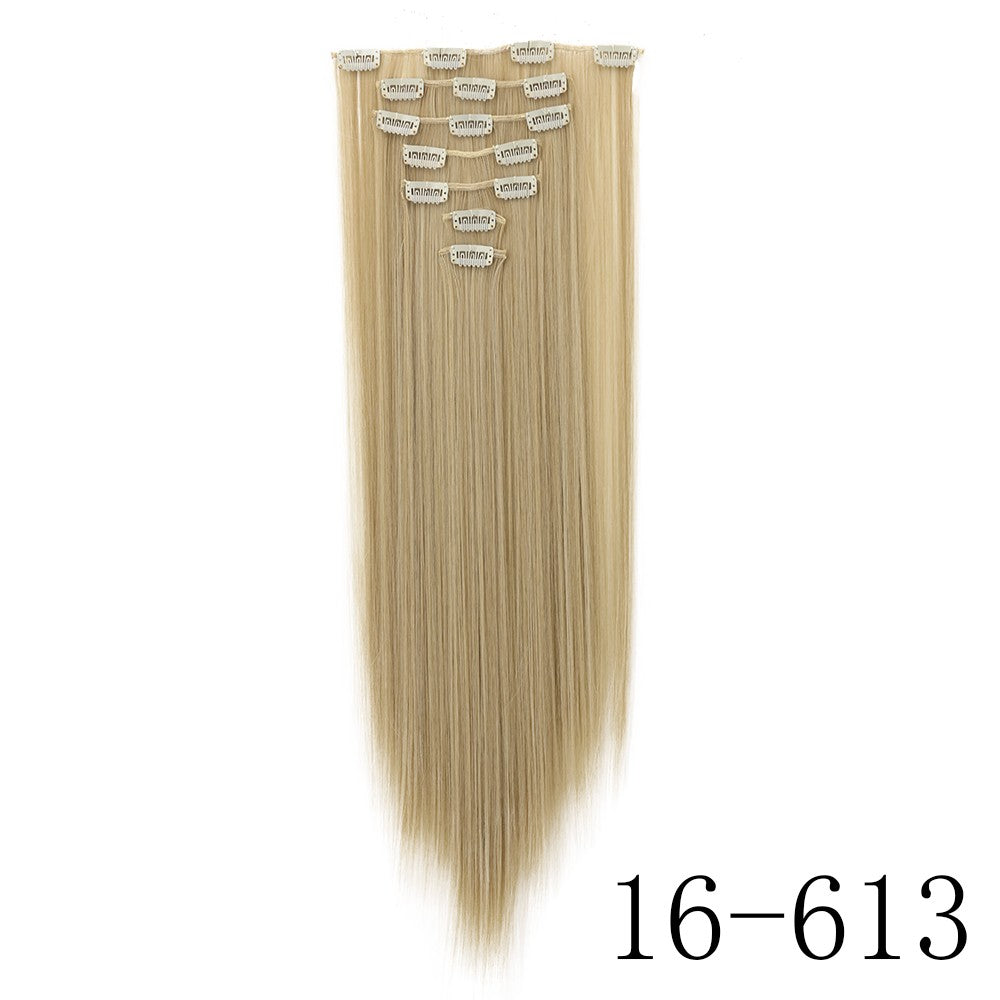 LANSA 7Clips Aplique de Cabelo Sintético Liso Comprido de Encaixe Extensões de Cabelo de Encaixe Cheveux Clipe Fibra Natural de Alta Temperatura Preto Marrom Peça de Cabelo