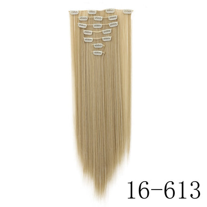 LANSA 7Clips Aplique de Cabelo Sintético Liso Comprido de Encaixe Extensões de Cabelo de Encaixe Cheveux Clipe Fibra Natural de Alta Temperatura Preto Marrom Peça de Cabelo