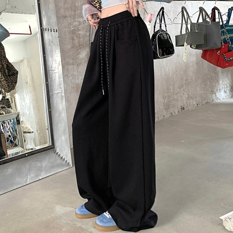 2024 Autumn Women Hip Hop Style Baggy High Waisted Long Pants Lady Versatile Streetwear Solid Color Drawstring Wide Leg Trousers
