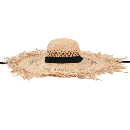 Straw hat women summer Large eaves beach vacation photo sunscreen straw hat personality European style foldable beach hat