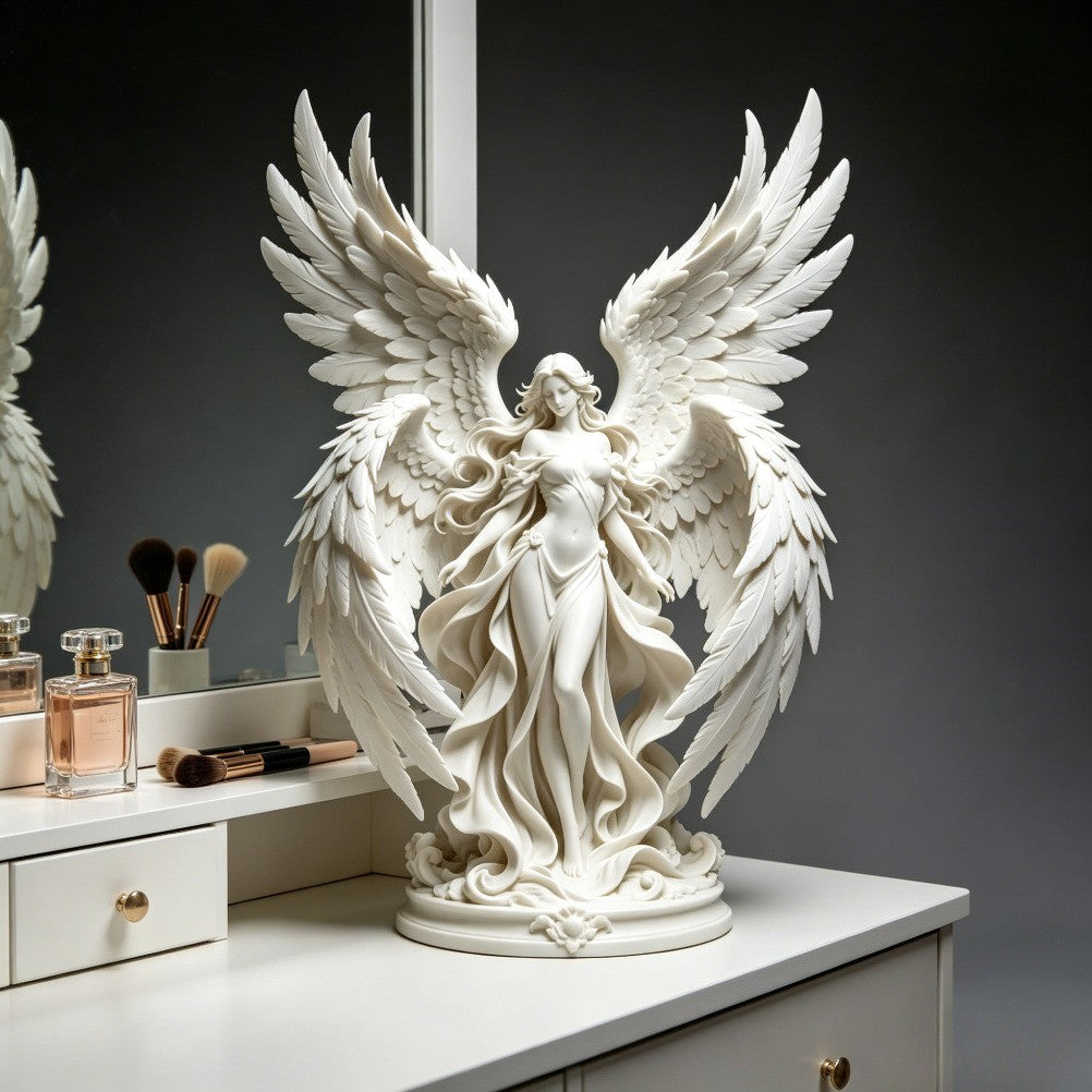 Quadruple Wing Holy Angel Sculpture Neoclassical Goddess Figurine Elegant European Art Statue Tabletop Decor Religious Present
