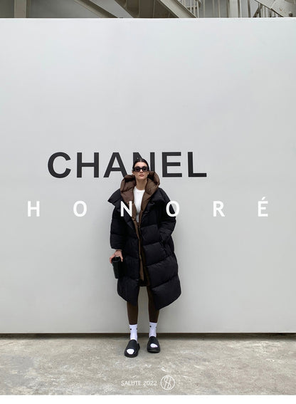 Janveny Fluffy White Duck Down Jacket Women Winter Thickness Warm Long Puffer Coat Hooded Female Fashion Fake Two-piece Parkas