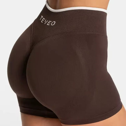 TEVEO Femmes Sans Couture Gymnase Solide Sport Allumer Court Blanc Taille Serrée Taille Haute Hanche Levage Yoga Pantalon Course