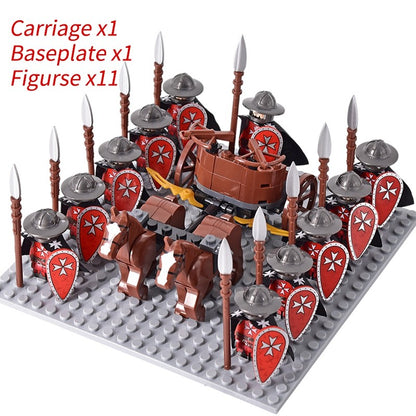 Castelo Medieval Cavaleiros Guerreiros Espartanos Cruzados Legião Romana Infantaria Cavalo de Guerra Carruagem Blocos de Montar Brinquedo de Figuras