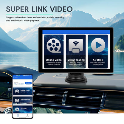 Player de Vídeo Multimídia de Rádio para Espelho de Carro Portátil de 9" Universal Sem Fio CarPlay Android Auto Tela Bluetooth AUX TF GPS DVR