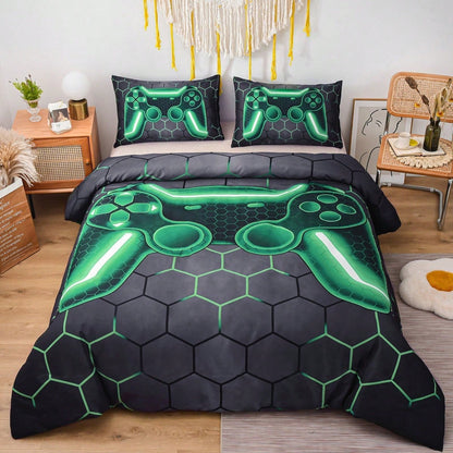 Game Console Duvet Cover Set for Boys Girls 3D Gaming Geometric Lightweight Microfiber Bedding Sets 1*Duvet Cover + 2*Pillowcase