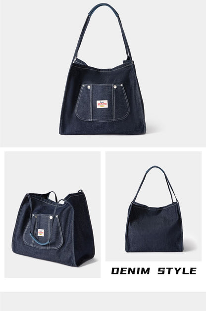 LEE Large Capacity Strong Denim Tote Bag Women High Quality White Canvas Handbag Ladies Daily Traveling Shopping Shoulder Bags
