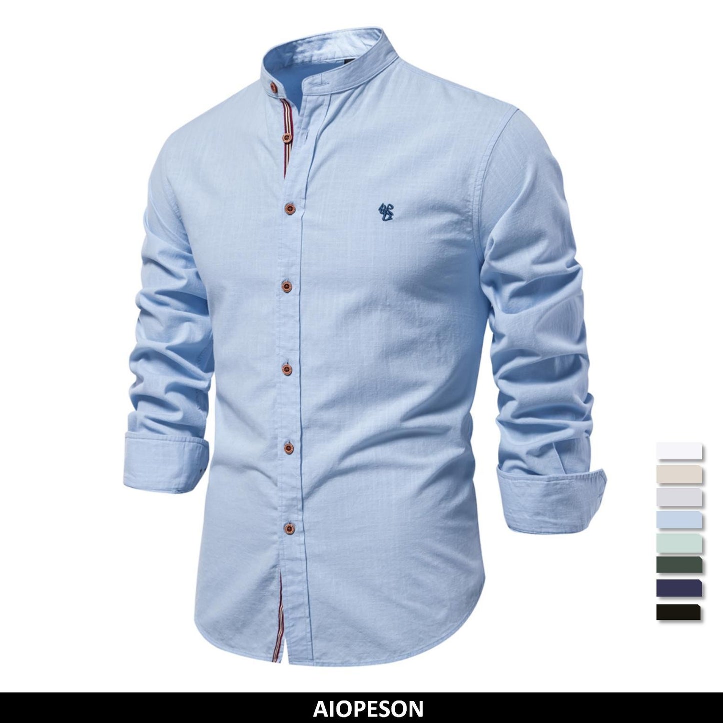 AIOPESON 100% Cotton Social Shirt Men Solid Color Long Sleeve High Quality Brand Shirt for Men Spring Stand Casual Men's Shirts