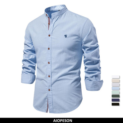 AIOPESON 100% Cotton Social Shirt Men Solid Color Long Sleeve High Quality Brand Shirt for Men Spring Stand Casual Men's Shirts