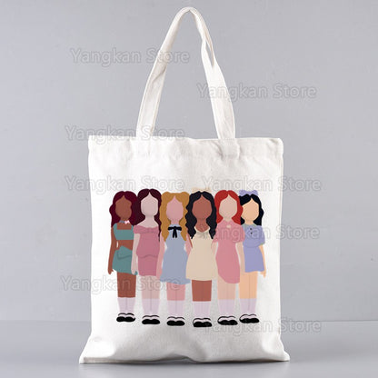 KATSEYE Korean Shopping Bag Print Original Design White Unisex Fashion Travel Canvas Bags
