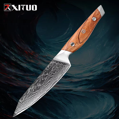 Conjunto de Facas de Cozinha Profissionais em Aço Damasco 1-8 Peças Faca Chef, Santoku, Cutelo, Pão, Desossar e Utilitárias - Afiadas como Navalha