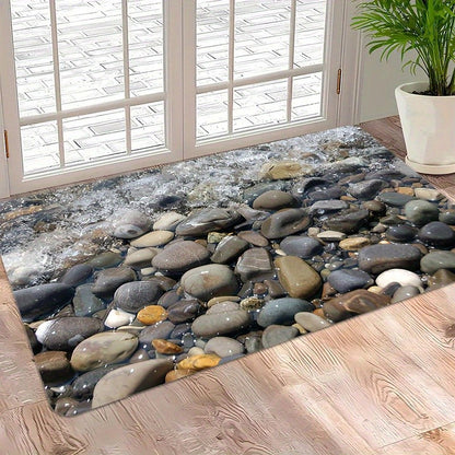 3D River Rock Doormat - Realistic Pebble and Water Design for a Nature-Inspired Home Entrance, Creating a Calming Atmosphere