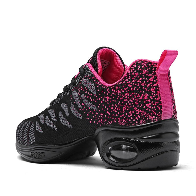 Ladies Modern Fashion Dance Shoes Breathable Mesh Jazz Dancing Shoes Ballroom Training Casual Sports Shoes Knitted Sneakers