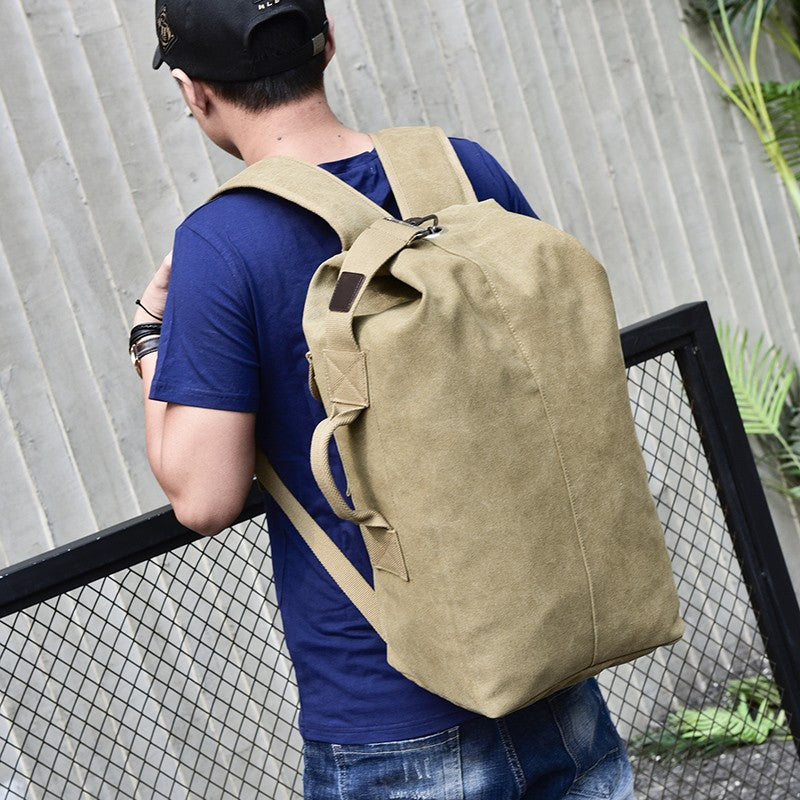 Mochila de Viagem Masculina de Grande Capacidade para Montanhismo, Bolsa de Mão, Mochilas Masculinas de Ombro Tipo Balde de Lona de Alta Qualidade