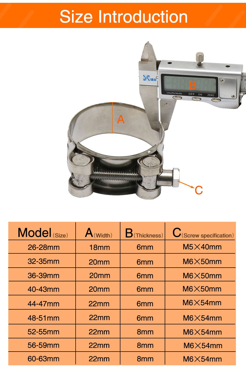 ZSDTRP 26-63mm Stainless Steel Motorcycle Exhaust Clamp Clip For Slip-on Motorcycle Muffler Clamp Kit