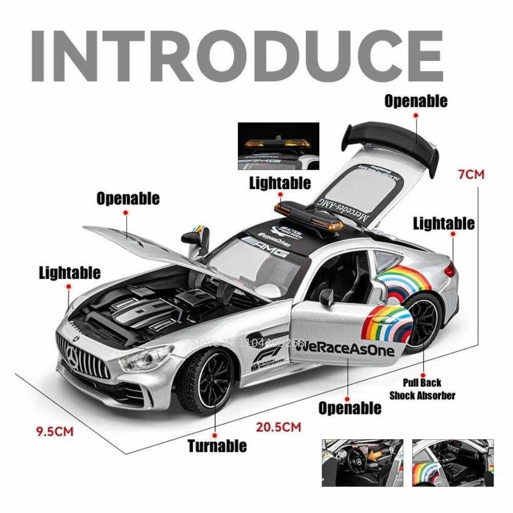 1:24 GTR F1 Segurança 300SL Carro Esportivo Modelo Brinquedo Liga Fundido Som Luz Amortecedor Modelos de Veículos em Miniatura Coleção Presente
