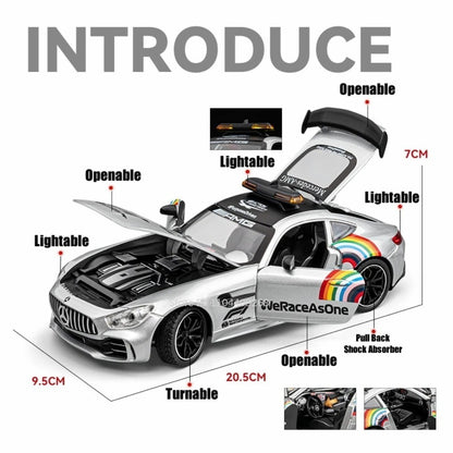 1:24 GTR F1 Segurança 300SL Carro Esportivo Modelo Brinquedo Liga Fundido Som Luz Amortecedor Modelos de Veículos em Miniatura Coleção Presente