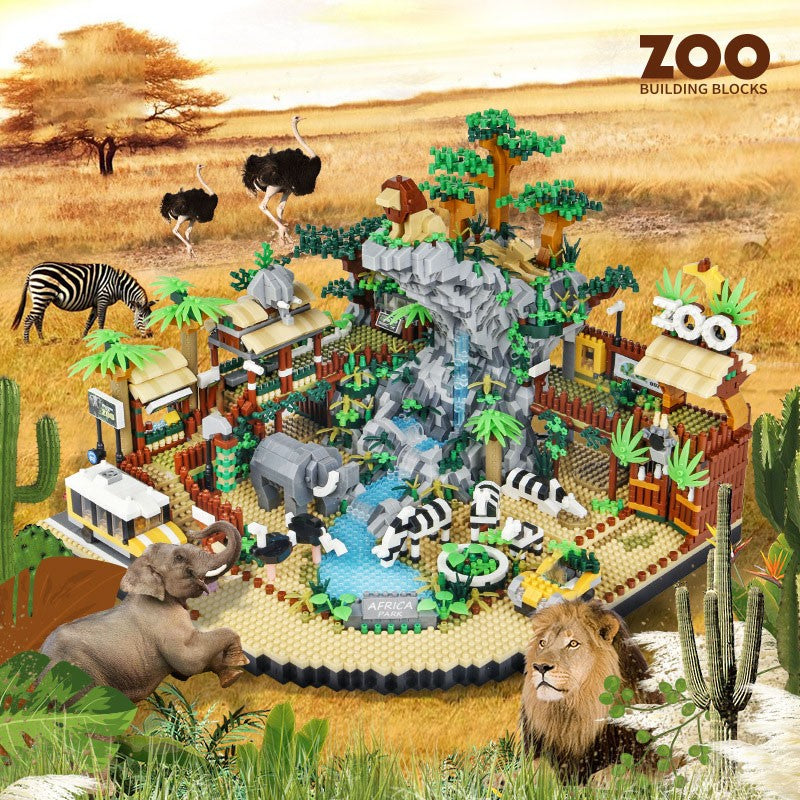 MOC Cidade Zoológico Animal Micro Blocos de Montar Conjunto de Tijolos Panda Leão Elefante Girafa Flamingo Kit Modelo de Parque de Animais Brinquedos Presentes
