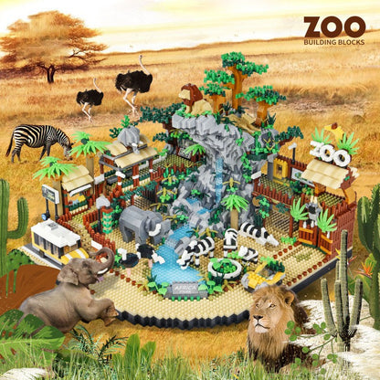 MOC Cidade Zoológico Animal Micro Blocos de Montar Conjunto de Tijolos Panda Leão Elefante Girafa Flamingo Kit Modelo de Parque de Animais Brinquedos Presentes