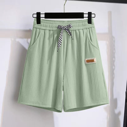 Ice silk shorts, women's summer thin slim, loose high-waisted straight mid pants, casual wide-leg pants, cropped pants