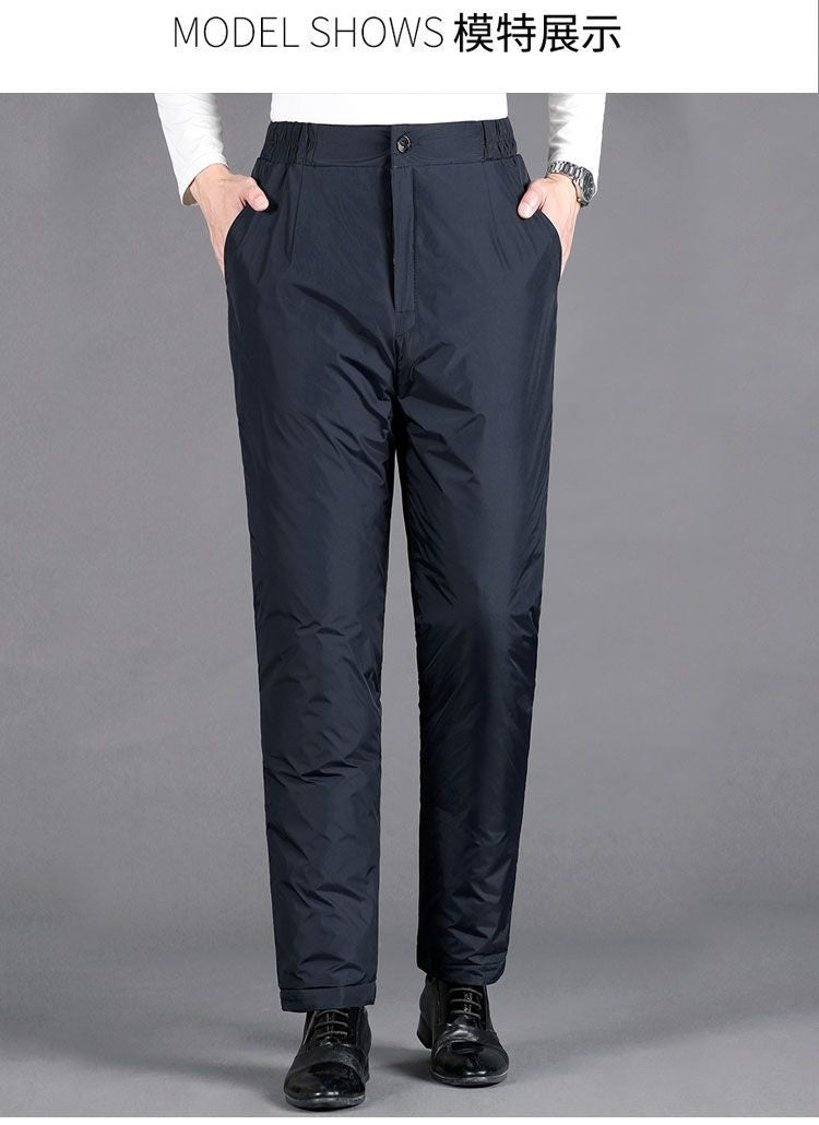 Calça Masculina Grossa de Inverno Corta-vento Quente Reta Acolchoada Algodão Elástico Forrada de Lã para Uso Externo