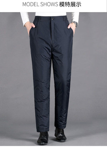 Calça Masculina Grossa de Inverno Corta-vento Quente Reta Acolchoada Algodão Elástico Forrada de Lã para Uso Externo