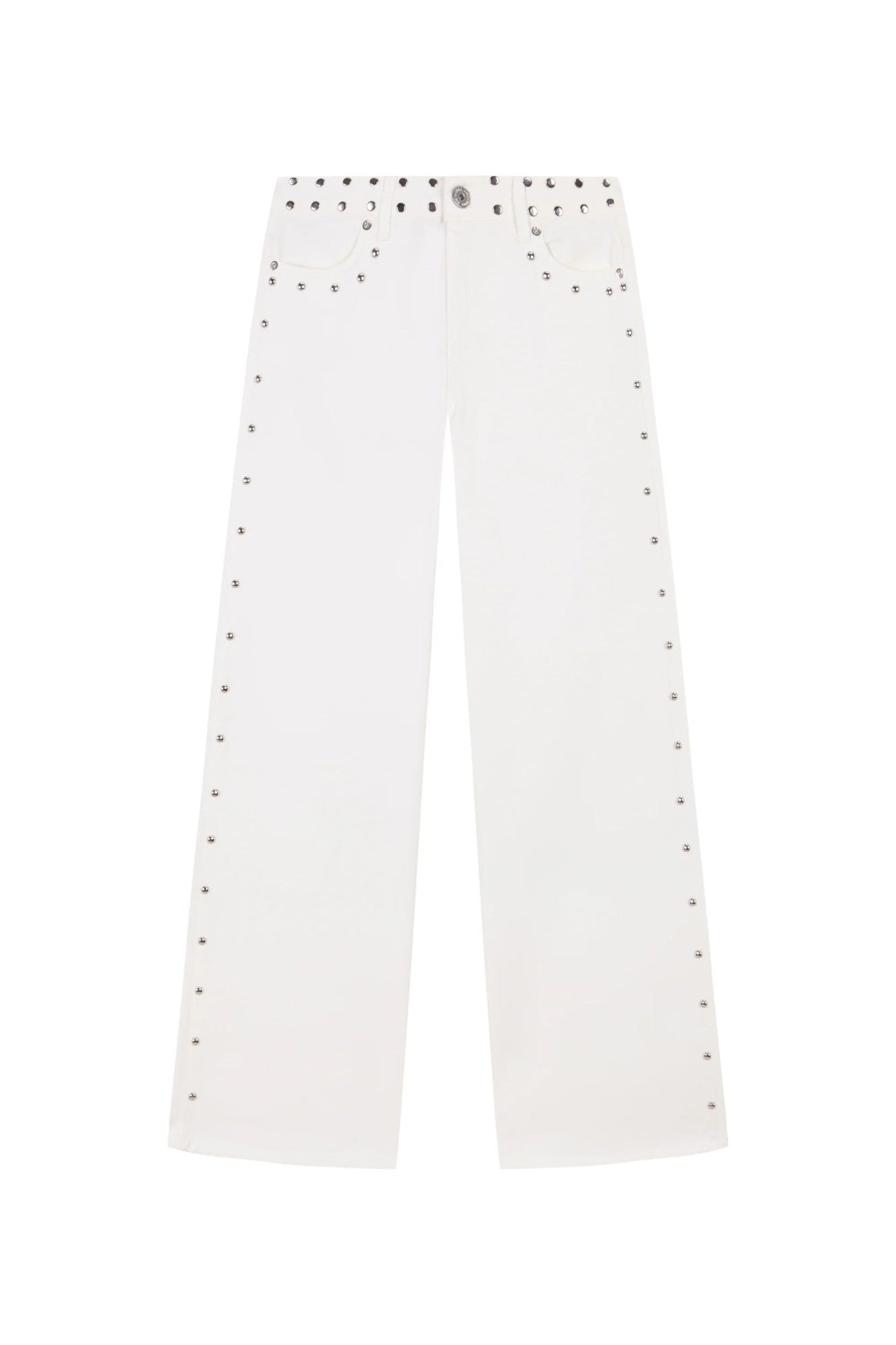 Spanish Street Fashion ONE DILEMMA Style Rivet Five-pointed Star Pattern White Jeans Women's Autumn Slim Straight Pants