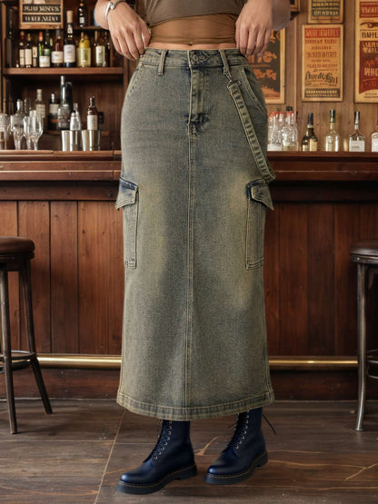 Modern Office Style Women's Denim Maxi Skirt High Waist Long Jean Pants Minimalist Workwear Fashion Clothing