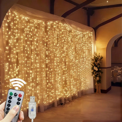 3/6m LED Curtain String Lights USB Festoon Remote Control Garland Fairy Lights Wedding Christmas Decoration for Home Bedroom