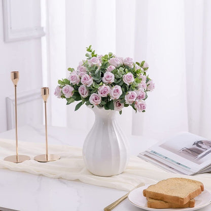 10 Heads pink Artificial Silk Rose Flowers Fake White Eucalyptus  Peony Flower Bouquet, for Home Wedding Party Garden Decoration