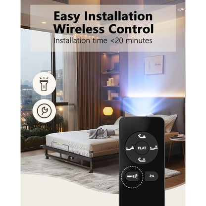 King Size Adjustable Bed Frame with Quiet Motor - Head & Foot Incline, Zero Gravity, Wireless Remote Control, Easy Installation