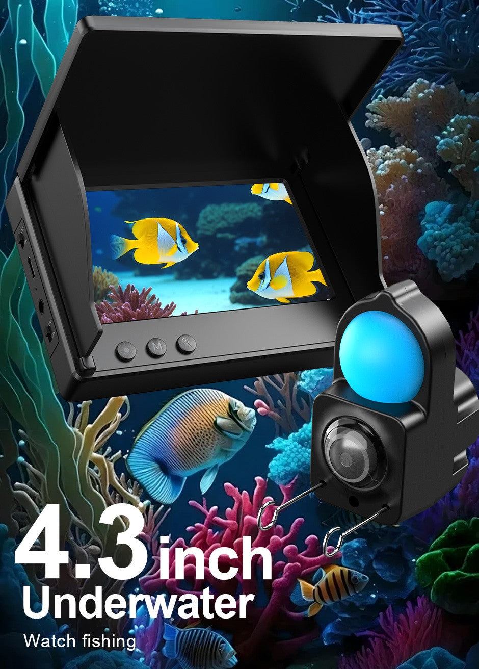 Localizador de Peixes Portátil com Sonda, Câmera de Pesca Subaquática Portátil 1080P de 4,3 Polegadas LCD com Visão Noturna e Ângulo de 120°