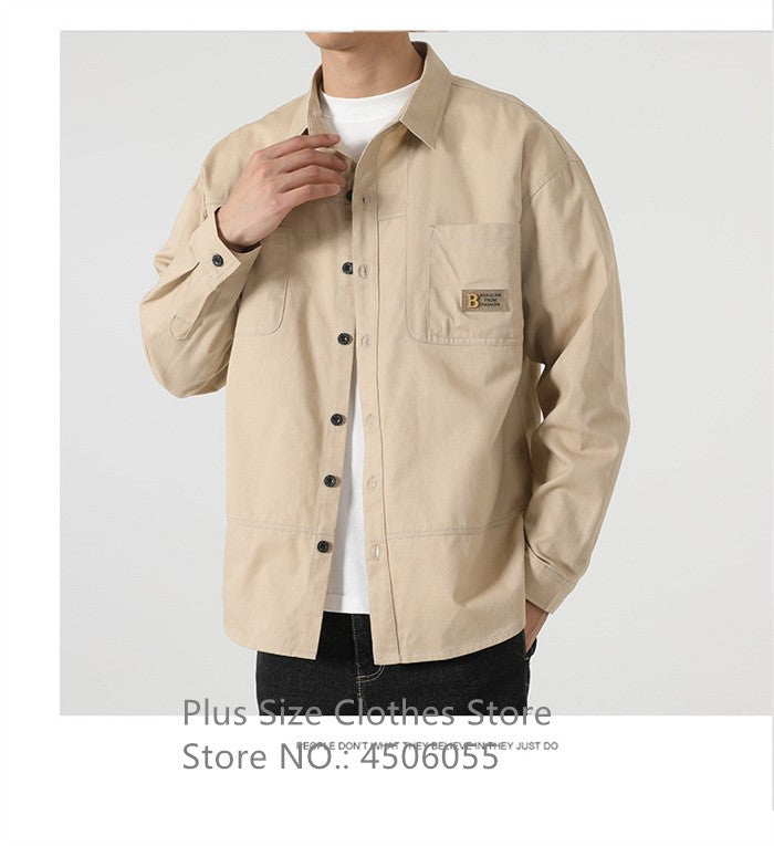 Loose Casual Boys Shirts Outdoor Long Sleeve Army Green Cotton 7XL 8XL 9XL 10XL 150KG Plus Size Cargo Blouses Black Men Clothes