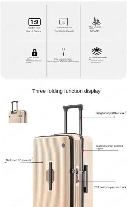 Nova Mala de Viagem com Abertura Lateral Grande Capacidade Bagagem 5 Rodas Antidesmoronamento Trolley Case 20 Polegadas Mala de Mão PC