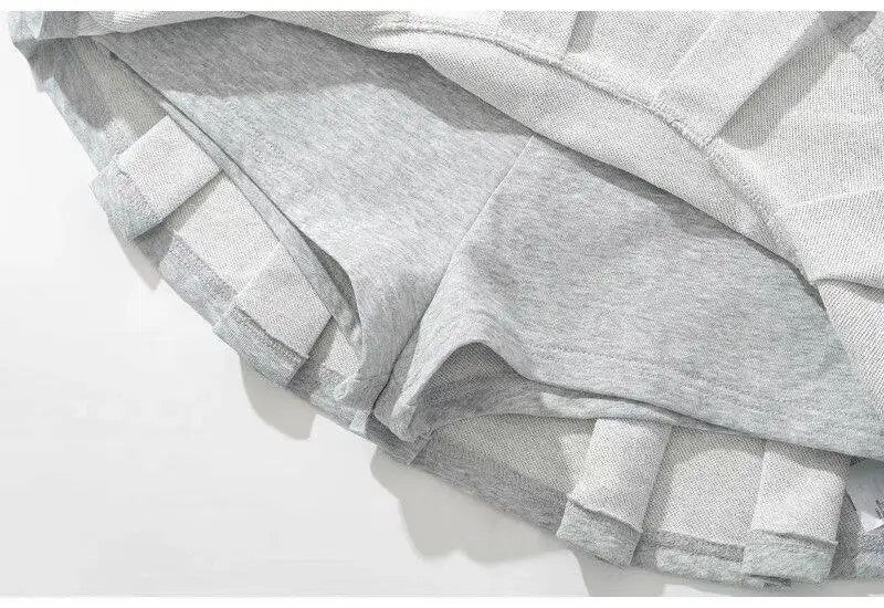 Mooyufon Fabric Y2K Mini Skirt Women Low Waist Wide Pleat Light Grey Sexy Vintag