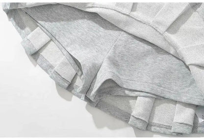 Mooyufon Fabric Y2K Mini Skirt Women Low Waist Wide Pleat Light Grey Sexy Vintag