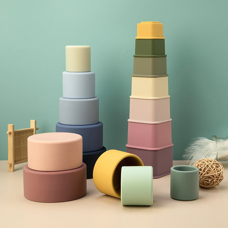 TYRY.HU 1set Baby Silicone Building Block BPA Free Round Cup Soft Block 3D Educational Montessori Toys Baby Teether Gifts