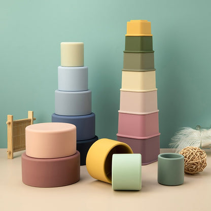 TYRY.HU 1set Baby Silicone Building Block BPA Free Round Cup Soft Block 3D Educational Montessori Toys Baby Teether Gifts