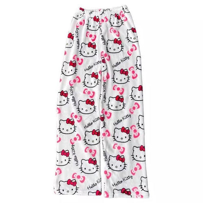 2025 Autumn Winter Christmas Y2K Hello Kitty Pants Sanrio Anime Women's Cartoon Couple Home Sleepwear Pants Casual Home Clothing