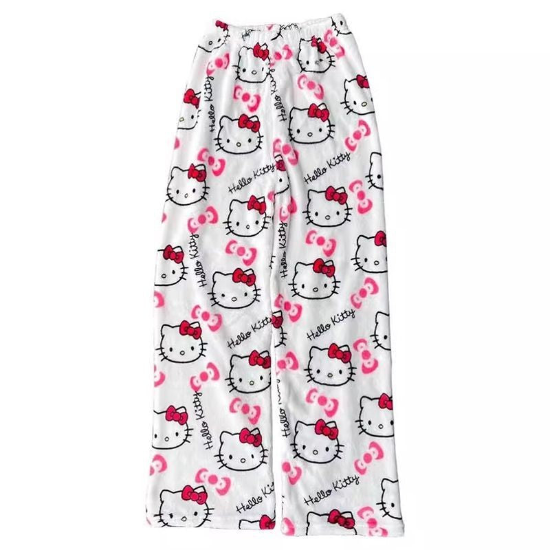 2025 Autumn Winter Christmas Y2K Hello Kitty Pants Sanrio Anime Women's Cartoon Couple Home Sleepwear Pants Casual Home Clothing