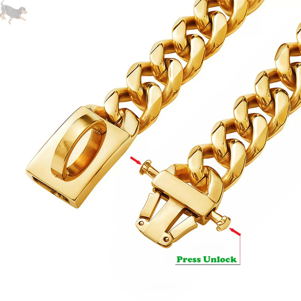 Gold Dog Collar Stainless Steel Metal Pet Choker Silver 19mm Wide Lead for Medium Large Dogs French bulldog Labrador Retriever