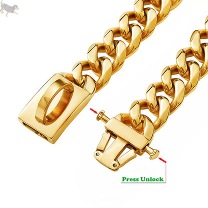 Gold Dog Collar Stainless Steel Metal Pet Choker Silver 19mm Wide Lead for Medium Large Dogs French bulldog Labrador Retriever