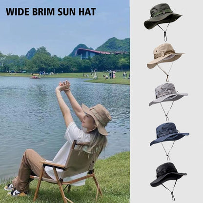 Summer Men Bucket Hat Outdoor UV Protection Wide Brim Panama Safari Hunting Hiking Mesh Fisherman Hat Beach Sunscreen Cap
