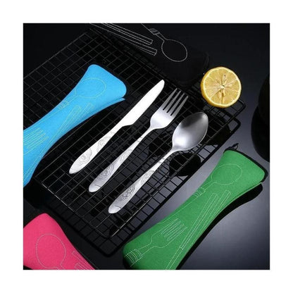 7/3 Peças Conjunto de Talheres de Aço Inoxidável para Acampamento ao Ar Livre Faca de Bife Garfo Colher para Comida Ocidental Bolsa de Pano Criativa Portátil