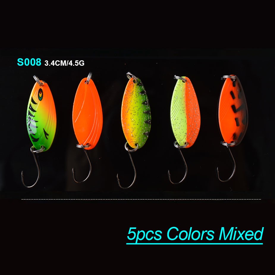 TOMA Fishing Spoons Metal Trout Lures 5pcs 2.2g 2.5g 3g 4.5g 5g Small Hard Bait Sequins Spinner Fishing Spoon with Single Hook