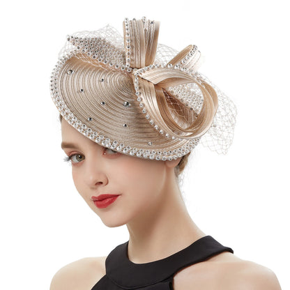 Fascinator de Cetim Perfeito Acessórios de Cabelo Chiques Multicores Chapéus para Kentucky Derby Chapéu para Chá da Tarde Touca de Strass com Véu