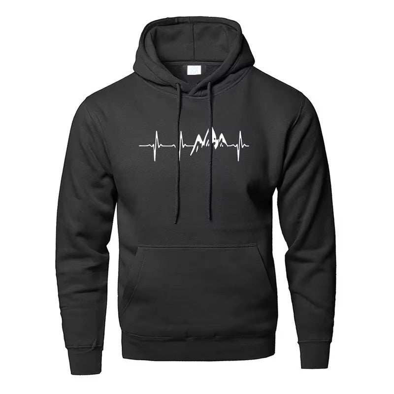 Mountain Heartbeat Hoodies teens Sweatshirt Autumn Long Sleeve Hooded Sweatshirt Hoodie Black Gray Sportswear