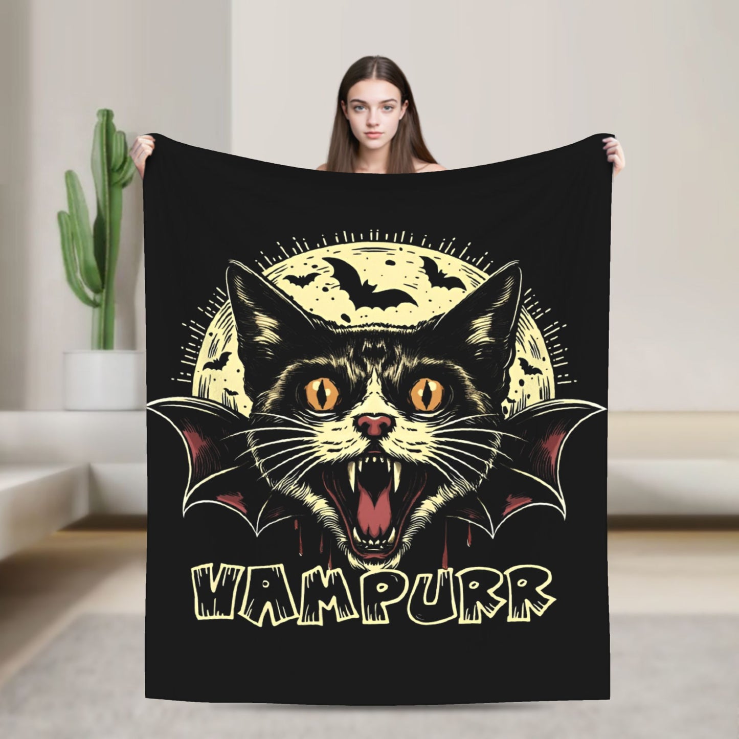 Funny Vampurr Vampire Cat Bites Again Flannel Blankets Halloween Awesome Throw Blanket for Quilt 200x150cm Soft